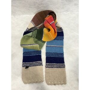 Artesania 100% Alpaca Wool Striped Knit Scarf Multi Color Made in Bolivia